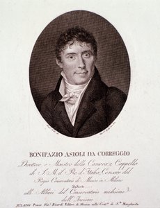 Portrait du compositeur italien Bonifazio Asioli (1769-1832) Gravure. 19ème siècle. Collection privée