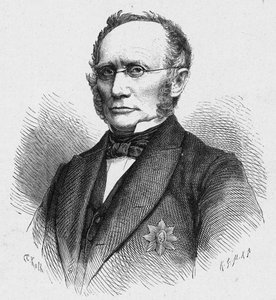 Portrait de Ludwig Windthorst (1812-1891), homme politique catholique allemand. Gravure dans Les Missions Catholiques au XIXe siècle par Louis-Eugène Louvet. Collection privée.
