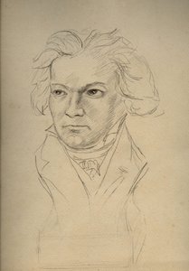 Portrait de Ludwig van Beethoven (1770-1827) compositeur allemand - dessin anonyme du début du XXe siècle - Collection privée