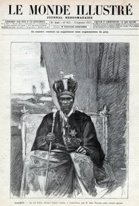 Portrait de Tofa I (vers 1850-1908), roi du Dahomey (Bénin) à Porto-Novo. Gravure dans « Le monde illustré » de 1892. Collection privée.