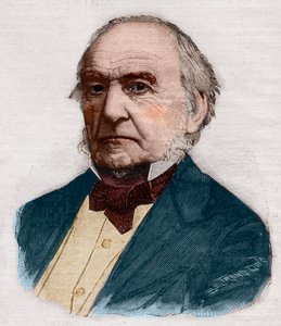 Portrait de William Ewart Gladstone (1809-1898), Premier ministre et homme politique britannique. Gravure dans "Le petit Parisien" de 1891. Collection privée.