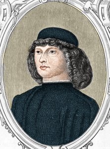 Portrait du peintre italien Giovanni Bellini dit il Giambellino (1425/1433-1516), gravure de 1859 dans « les galeries d