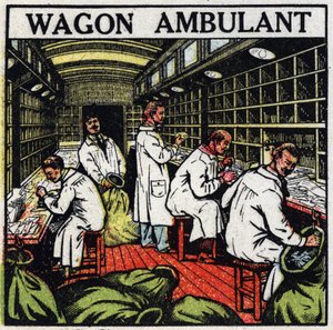 Poste: bureau de poste ambulant dans un wagon de chemin de fer. Illustration anonyme de 1925. Collection privée. - Anonymous Anonymous