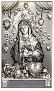 Représentation de la Vierge de Douleur, Mater Dolorosa. Image pieuse. Début du 20e siècle. Collection privée