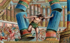 Samson renversant le Temple de Dagon - Chromolithographie - Collection privée