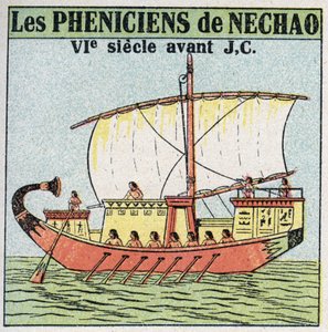 Navires et bateaux : marins phéniciens au service du pharaon Nechao au VIIe siècle av. J.-C. Illustration anonyme de 1925. Collection privée. - Anonymous Anonymous