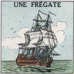 Navires et bateaux : une frégate. Illustration anonyme de 1925. Collection privée.
