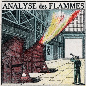 Analyse spectrale : analyse de la flamme. Illustration anonyme de 1925. Collection privée.