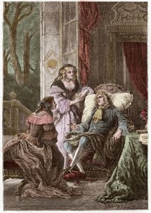 Le duc François de La Rochefoucauld (1613-1680), la marquise Madame de Sévigné (1626-1696) et la comtesse de La Fayette (1634-1693), écrivains français - Gravure de Hildebrand d