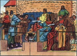 Le Roi de France Louis VI le Gros (1081-1137) accordant la Charte à la ville de Paris. Illustration anonyme dans « Collection des souverains et chefs d