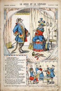 Le Singe et le Léopard. Illustration anonyme pour Les Fables de Jean de La Fontaine (1621-1695). Imagerie de Pont-à-Mousson, vers 1880. Collection privée. - Anonymous Anonymous