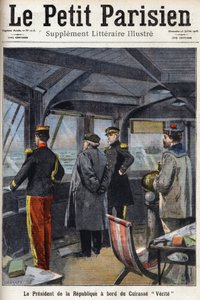 Le président de la République Armand Fallières (1841-1931) à bord du cuirassé « Vérité ». Dans « Le Petit Parisien » du 26/07/1908. Collection privée