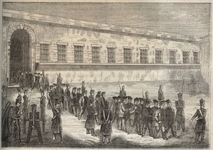 Le bagne de Rochefort au XIXe siècle. Gravure dans « Histoire des bagnes depuis leur création à nos jours » (1877) par Pierre Zaccone.