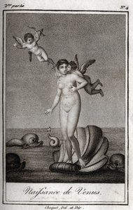La naissance de Vénus. Gravure de 1819 dans "Lettres à Emilie sur la mythologie" par Charles Albert Demoustier (1760-1801). Collection privée.