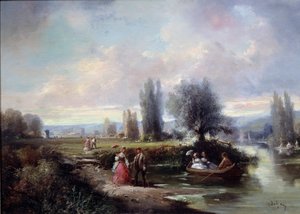 La promenade en bateau. Peinture anonyme du 19e siècle - Anonymous Anonymous