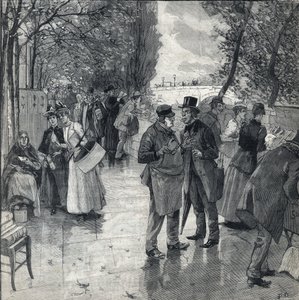 La promenade des bouquinistes sur les quais à Paris. Gravure dans "Le Petit Parisien" du 30/10/1892. Collection privée - Anonymous Anonymous