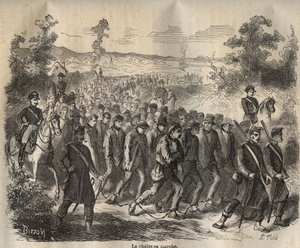 La chaîne commencée au bagne de Toulon au XIXème siècle. Gravure dans « Histoire des bagnes depuis leur création à nos jours » (1877) par Pierre Zaccone. Collection privée. - Anonymous Anonymous