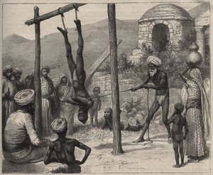 Le fakir en Inde - Les fakirs en Inde - il était suspendu par les pieds sur une barre en bois - gravure de 1892 dans « Journal des voyages » - Anonymous Anonymous