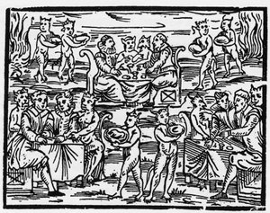 Le repas des sorcières le sabbat - « Compendium Maleficarum », traite des sorcières, de leurs maux et de leurs sortilèges par Francesco Maria Guazzo ou Guaccio ou Guaccius (15?? -16??) 1608 Collection privée