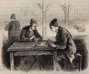 Le public écrivain au bagne de Toulon au XIXe siècle. Gravure dans « Histoire des bagnes depuis leur création à nos jours » (1877) par Pierre Zaccone. - Anonymous Anonymous