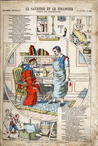 Le sauveur et le financier. Illustration anonyme pour Les Fables de Jean de La Fontaine (1621-1695). Imagerie de Pont-à-Mousson, vers 1880. Collection privée.