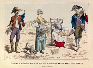 Marchand de parapluies, marchand de fleurs, cardeur de matelas et marchand de soufflets à Paris au XVIIIe siècle - Anonymous Anonymous