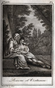 Vertumne et Pomone (Jupiter et Cérès) : Vertumne, amoureux de la nymphe Pomone, se déguise en vieille femme pour l