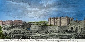 Vue de la Bastille de Paris, la Porte Saint Antoine et une partie du faubourg au 18ème siècle, Gravure, Collection privée