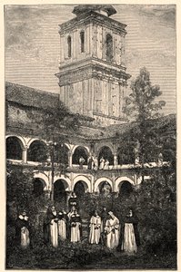 Vue du couvent dominicain à Quito, Équateur. Gravure dans "Les Missions Catholiques au XIXe Siècle" par Louis-Eugène Louvet. Collection privée.