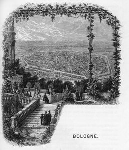 Vue de la ville de Bologne, Italie. Gravure de 1859 dans « Les galeries de l