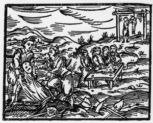 Sorcières dissuadant les morts dans un cimetière - "Compendium Maleficarum", traite des sorcières, de leurs maux et de leurs sortilèges par Francesco Maria Guazzo ou Guaccio ou Guaccius (15?? -16??) 1608 Collection Privée