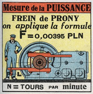 Travail et puissance : mesure de la puissance avec le frein de Prony. Illustration anonyme de 1925. Collection privée.