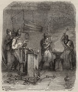 Forces ouvrières au bagne de Rochefort au XIXe siècle. Gravure dans « Histoire des bagnes depuis leur création à nos jours » (1877) par Pierre Zaccone. - Anonymous Anonymous
