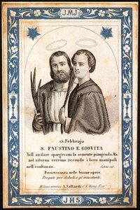 Les martyrs Saint Faustin et Saint Jovite. Image pieuse