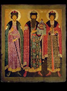 Saint Vsevolod Mstislavich, prince de Pskov avec les saints Boris et Gleb, début du 17ème siècle - Anonymous Russian icon painter