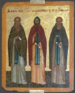 Saints Chariton le Confesseur, Barlaam de Khutyn et Serge de Radonège, XVe siècle - Anonymous Russian icon painter