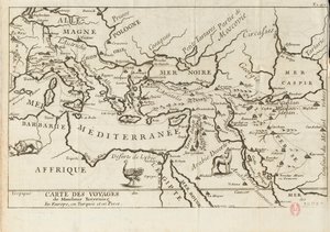 Carte des voyages de Tavernier en Europe, Perse, Turquie, 17ème siècle - Anonymous master.