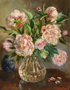 Pivoines dans un vase en verre