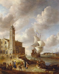 La tour du conditionneur de harengs, Amsterdam, avec des figures - Anthonie Beerstraten