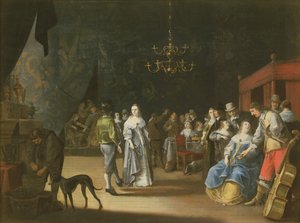 Le banquet, un couple dansant avec des festins et des réjouissances en arrière-plan