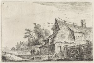 Vue de village avec un moulin à eau (Landschappen met bebouwing) - Anthonie Waterloo
