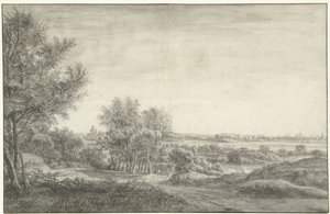 Vue des dunes sur Haarlem avec les ruines de la Maison de Kleef - Anthonie Waterloo
