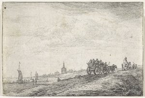 Ligne de côte avec cheval et chariot - Anthonie Waterloo