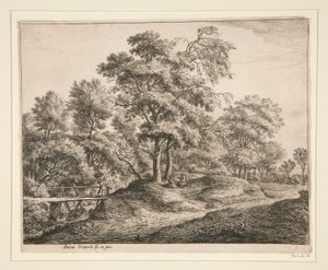 La paysanne et la fille sur le petit pont de bois - Anthonie Waterloo