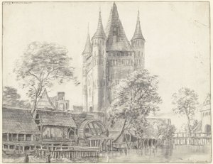 La porte de la ville « Altenbrücker Tor » et le moulin à eau de Lüneburg, près de Hambourg - Anthonie Waterloo
