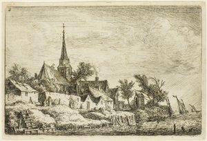 Le clocher du village au bord de la mer - Anthonie Waterloo