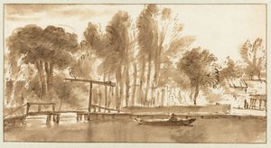 Paysage fluvial boisé avec pont-levis - Anthonie van Borssom (attributed to)