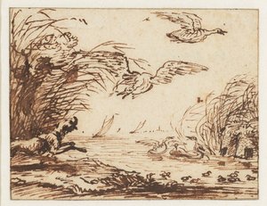 Chien à la chasse aux canards - Anthonie van Borssom