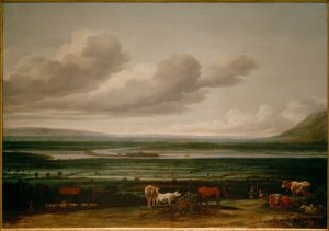 Paysage du Bas-Rhin près de Clèves avec la forteresse de Schenkenschanz, Hoch- et Niederelten - Anthonie van Borssom