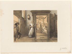 Femme ouvrant la porte à un homme - Anthonie van Volkom